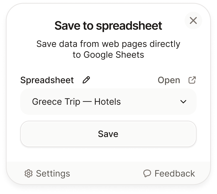 Sheety extension save popup