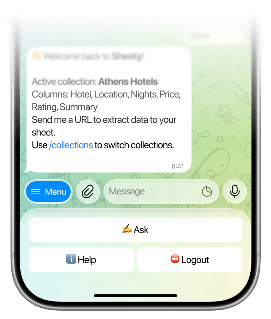 Telegram bot sync interface